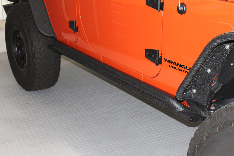 Fishbone Offroad 07-18 Jeep Wrangler JK 4 Door Rubicon Steel Rock Slider - Black Textured Powdercoat