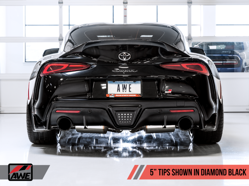 AWE 2020 Toyota Supra A90 Resonated Track Edition Exhaust - 5in Diamond Black Tips