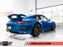 Load image into Gallery viewer, AWE Tuning Porsche 991 GT3 / RS Center Muffler Delete - Chrome Silver Tips