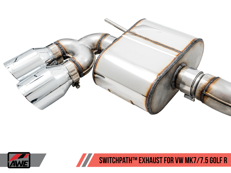 AWE Tuning Mk7 Golf R SwitchPath Exhaust w/Chrome Silver Tips 102mm