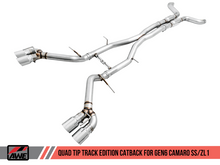 Load image into Gallery viewer, AWE Tuning 16-19 Chevy Camaro SS Resonated Cat-Back Exhaust -Track Edition (Quad Chrome Silver Tips)