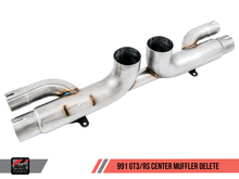 Load image into Gallery viewer, AWE Tuning Porsche 991 GT3 / RS Center Muffler Delete - Chrome Silver Tips