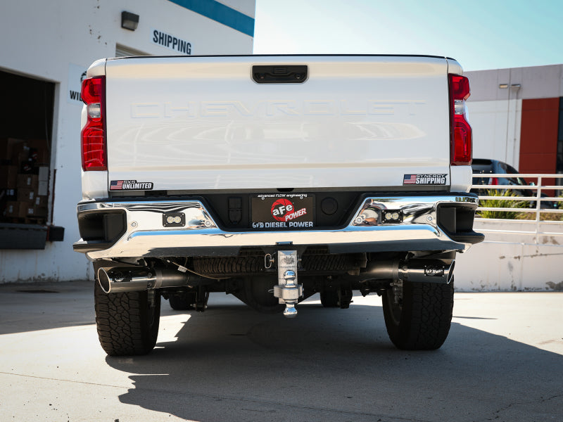 aFe Large Bore-HD 4in 409SS DPF-Back Exhaust System w/Polished Tips 20 GM Diesel Trucks V8-6.6L