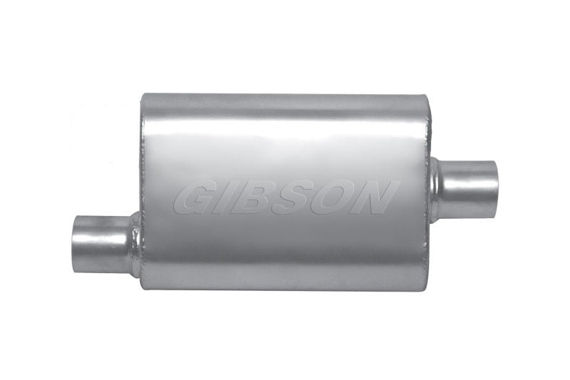 Gibson MWA Superflow Offset/Center Oval Muffler - 4x9x14in/2.5in Inlet/2.5in Outlet - Stainless