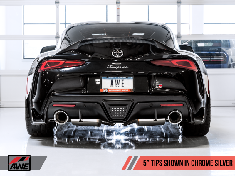 AWE 2020 Toyota Supra A90 Non-Resonated Touring Edition Exhaust - 5in Chrome Silver Tips