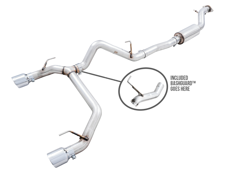 AWE Tuning 2021+ Ford Bronco 0FG Dual Rear Exit Exhaust w/Chrome Silver Tips & Bash Guard