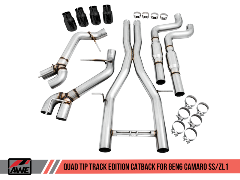 AWE Tuning 16-19 Chevy Camaro SS Resonated Cat-Back Exhaust -Track Edition (Quad Diamond Black Tips)