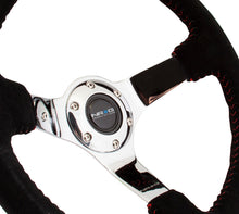 Load image into Gallery viewer, NRG Reinforced Steering Wheel (350mm / 3in. Deep) Blk Suede w/Red BBall Stitch &amp; Chrome 3-Spoke